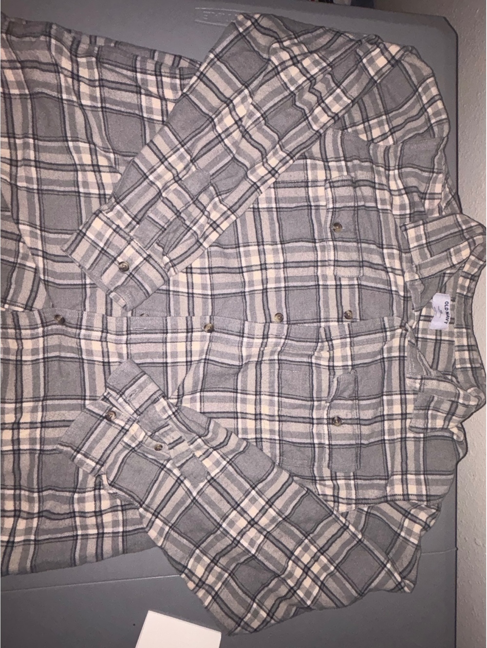 Old Navy XXL Gray Plaid Double Brushed Flannel Button Up Shirt